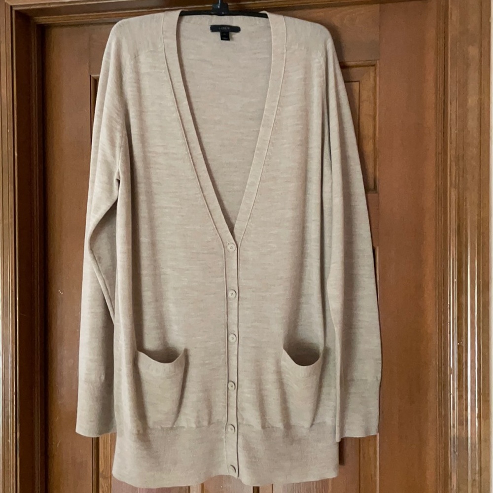 J Crew XL sand color merino wool cardigan